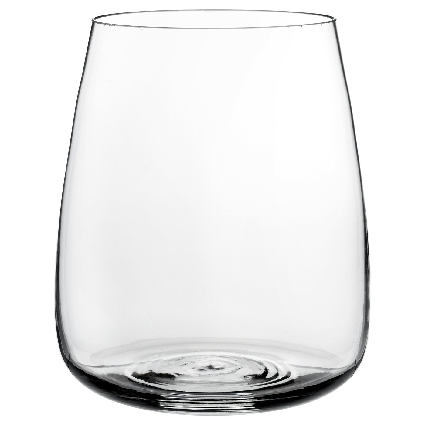 Clear glass vase, simple design, rounded shape.