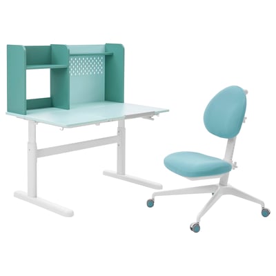 BERGLÄRKA / DAGNAR Children's desk and chair, turquoise/white, 100x70 cm