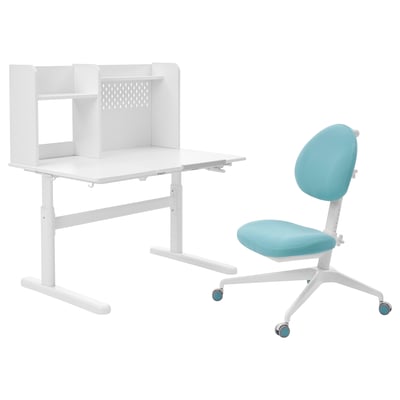BERGLÄRKA / DAGNAR Children's desk and chair, white/turquoise, 100x70 cm
