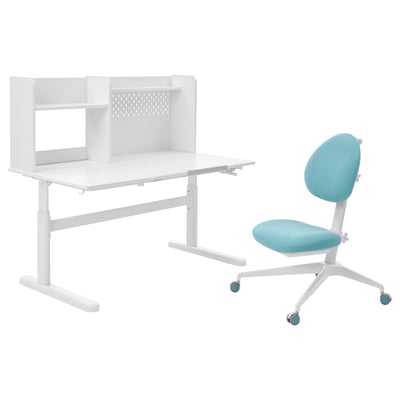 BERGLÄRKA / DAGNAR Children's desk and chair, white/turquoise, 120x70 cm