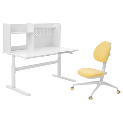 BERGLÄRKA / DAGNAR Desk and chair, white/yellow, 120x70 cm