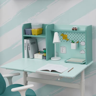 BERGLÄRKA / GUNRIK Children's desk+chair w armrests, turquoise/turquoise, 100x70 cm