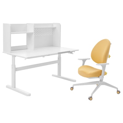 BERGLÄRKA / GUNRIK Children's desk+chair w armrests, white/yellow, 120x70 cm