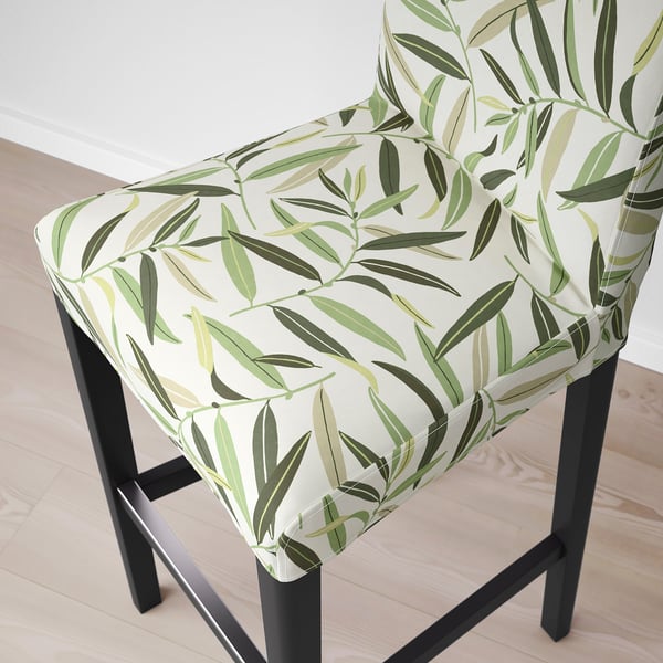 BERGMUND Bar stool with backrest, black/Fågelfors multicolour, 75 cm