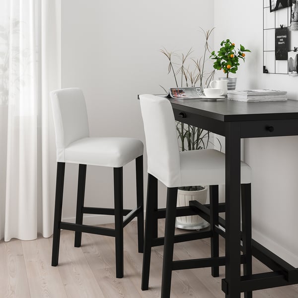 BERGMUND Bar stool with backrest, black/Inseros white, 75 cm