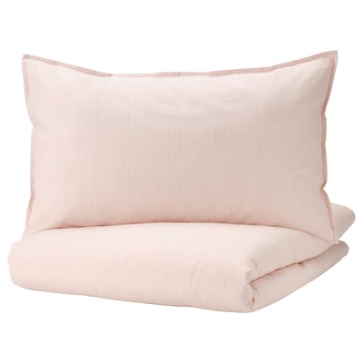 BERGPALM Duvet cover and 2 pillowcases, light pink/stripe, 240x220/50x80 cm