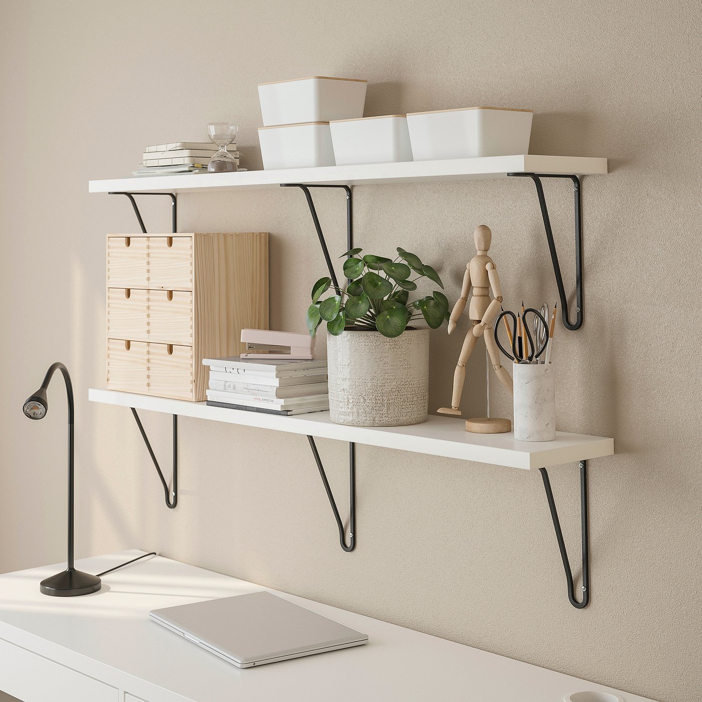 BERGSHULT / FÖRLÄGGARE wall shelf, black/white, 120x20 cm - IKEA