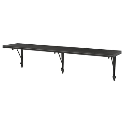 Modern black wall shelf, rectangular, supported by angled metal brackets.