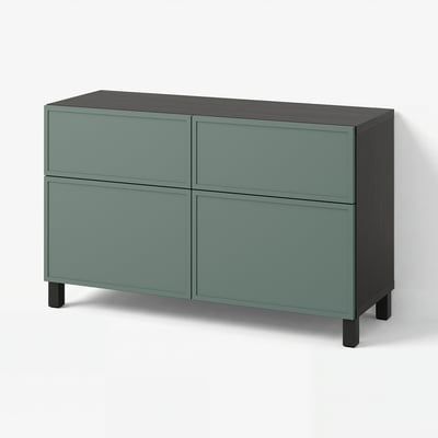 BESTÅ Storage combination w doors/drawers, black-brown/Krukmakare dark grey-green, 120x42x74 cm