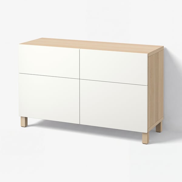 BESTÅ Storage combination w doors/drawers, white stained oak effect/Lappviken white, 120x42x74 cm
