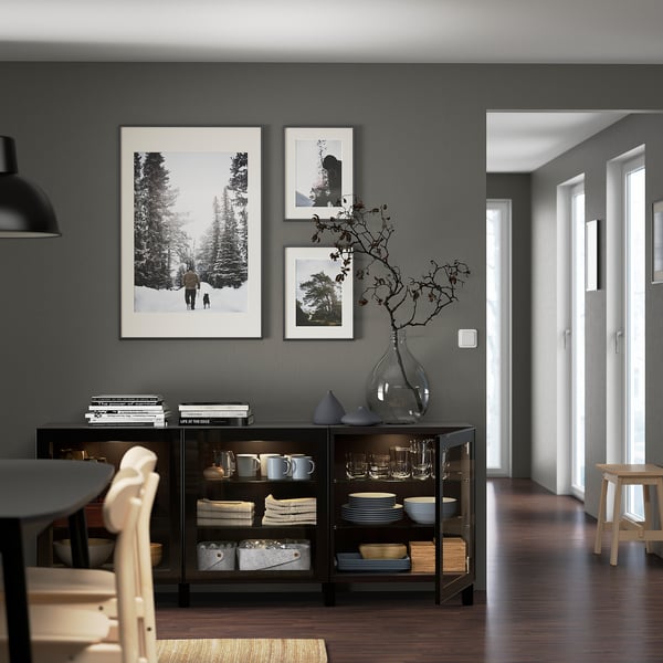 BESTÅ Storage combination with doors, black-brown/Glassvik/Stubbarp black/clear glass, 180x42x74 cm