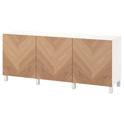 BESTÅ Storage combination with doors, white/Hedeviken/Stubbarp oak veneer, 180x42x74 cm