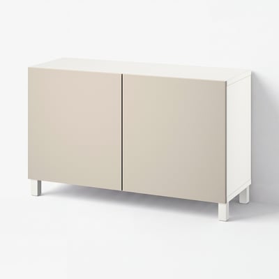 BESTÅ Storage combination with doors, white/Lappviken/Stubbarp light grey-beige, 120x42x74 cm