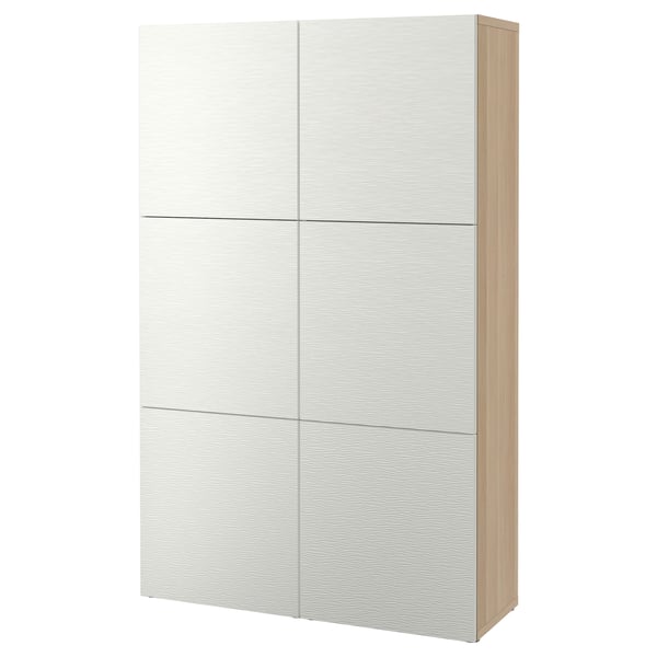 BESTÅ Storage combination with doors, white stained oak effect/Laxviken white, 120x42x193 cm
