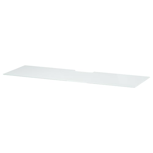 White tempered glass top panel with glossy finish and cable outlet.