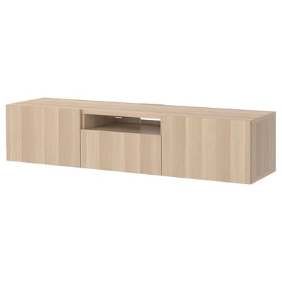 BESTÅ TV bench, white stained oak effect/Lappviken white stained oak effect, 180x42x39 cm