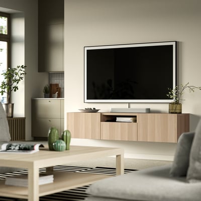 BESTÅ TV bench, white stained oak effect/Lappviken white stained oak effect, 180x42x39 cm