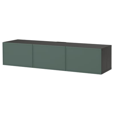 BESTÅ TV bench with doors, black-brown/Krukmakare dark grey-green, 180x42x38 cm
