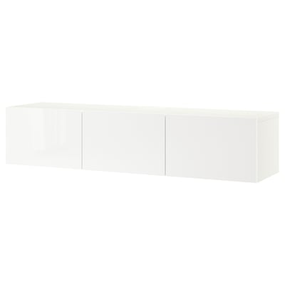 BESTÅ TV bench with doors, white/Selsviken high-gloss/white, 180x42x38 cm