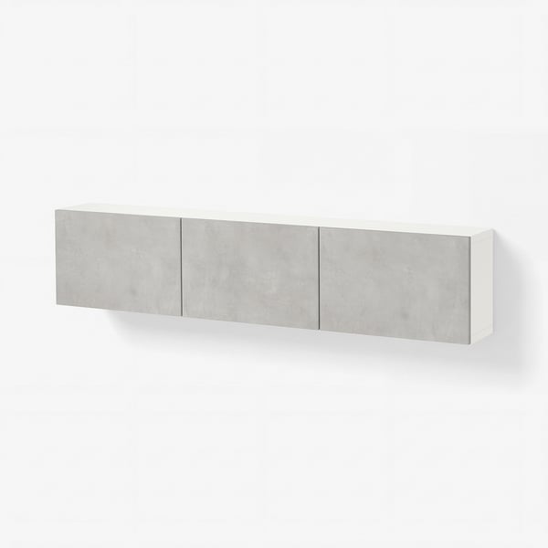 BESTÅ Wall-mounted cabinet combination, white Kallviken/light grey concrete effect, 180x22x38 cm