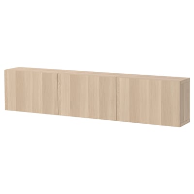BESTÅ Wall-mounted cabinet combination, white stained oak effect/Lappviken white stained oak effect, 180x22x38 cm