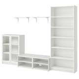 BILLY / BESTÅ TV storage combination, white clear glass/with wall shelves, 280x40x202 cm