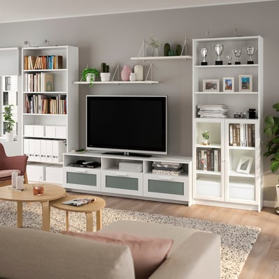 BILLY / BRIMNES TV storage combination, white/clear glass, 340x41x202 cm