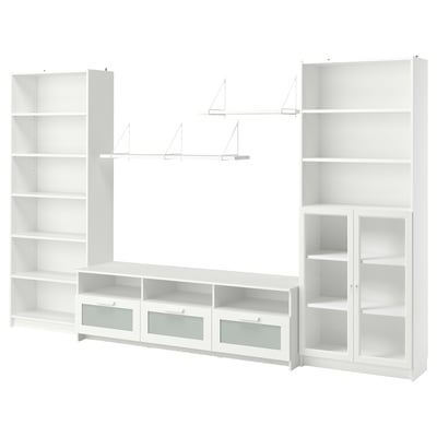 BILLY / BRIMNES TV storage combination, white/clear glass, 340x41x202 cm