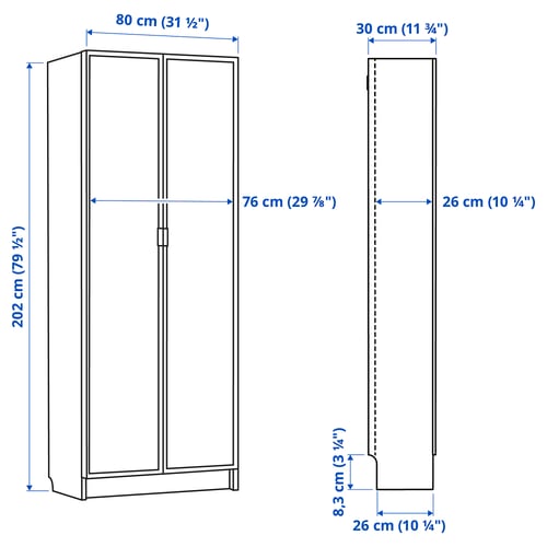 Illustration with measurements for the product: BILLY.