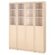 BILLY / OXBERG Bookcase comb w panel/glass doors, birch effect, 160x202 cm