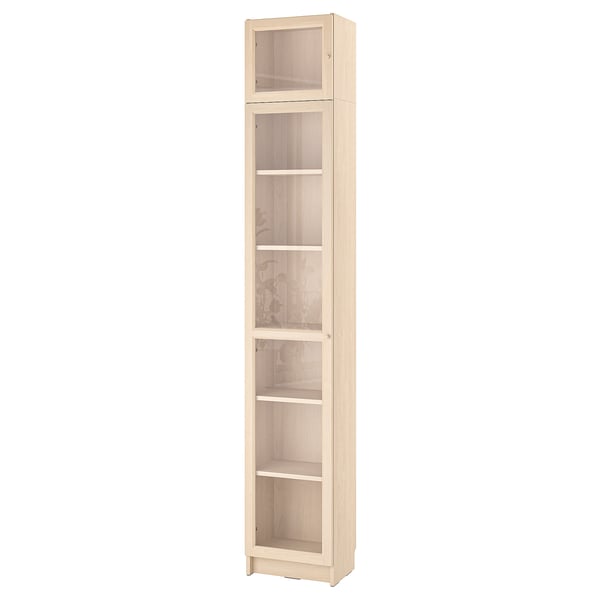 BILLY / OXBERG Bookcase w glass doors/ext unit, birch effect, 40x30x237 cm