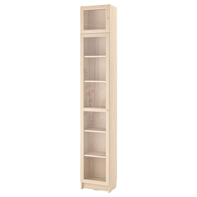 BILLY / OXBERG Bookcase w glass doors/ext unit, birch effect, 40x30x237 cm