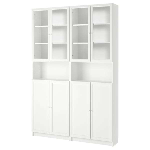 BILLY / OXBERG Bookcase w height extension ut/drs, white/clear glass, 160x30x237 cm
