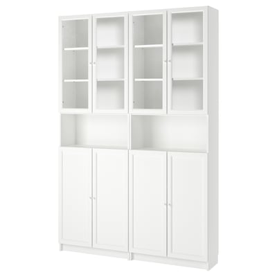 BILLY / OXBERG Bookcase w height extension ut/drs, white/clear glass, 160x30x237 cm