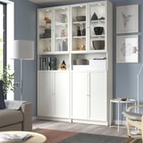 BILLY / OXBERG Bookcase w height extension ut/drs, white/clear glass, 160x30x237 cm