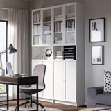 BILLY / OXBERG Bookcase w height extension ut/drs, white/clear glass, 160x30x237 cm