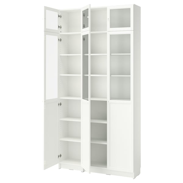BILLY / OXBERG Bookcase, white/glass, 120x30x237 cm