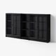 BILLY / OXBERG Bookcase with doors, black oak effect/clear glass, 200x30x106 cm