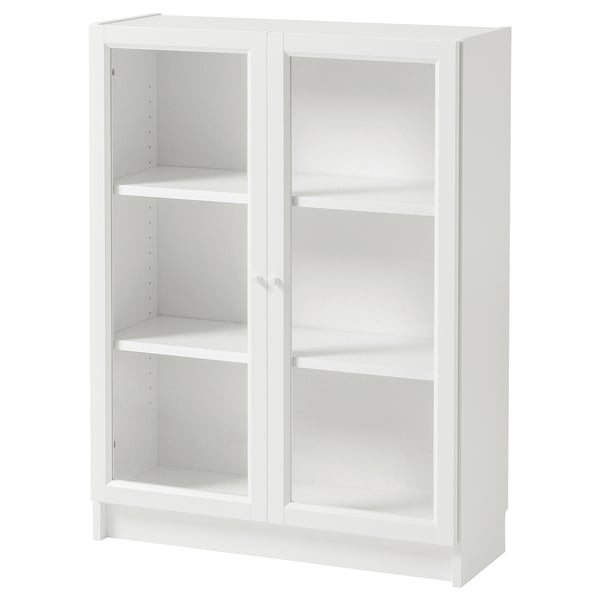 BILLY / OXBERG Bookcase with doors, white/clear glass, 80x30x106 cm
