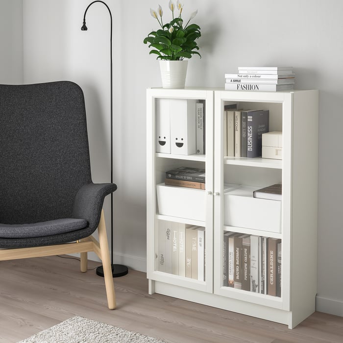 BILLY / OXBERG bookcase with doors, white/clear glass, 80x30x106 cm IKEA