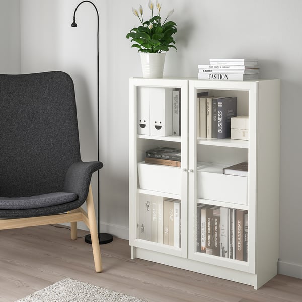 BILLY / OXBERG Bookcase with doors, white/clear glass, 80x30x106 cm
