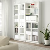 BILLY / OXBERG Bookcase with panel/glass doors, white/clear glass, 160x30x202 cm