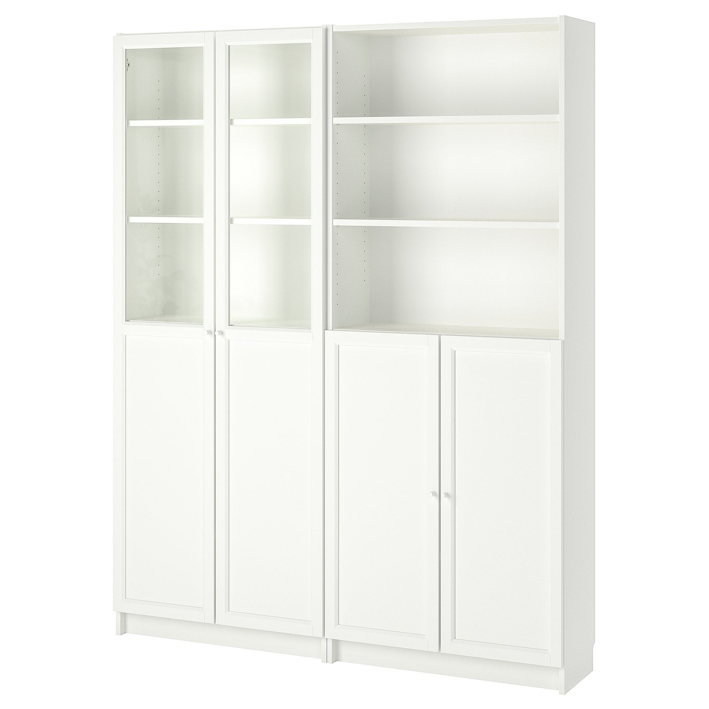 BILLY / OXBERG bookcase with panel/glass doors, white
