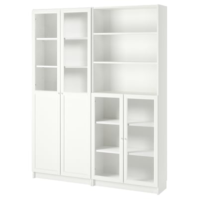 BILLY / OXBERG Bookcase with panel/glass doors, white, 160x30x202 cm