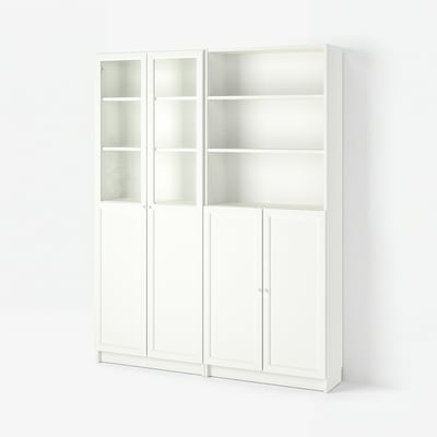 BILLY / OXBERG Bookcase with panel/glass doors, white, 160x30x202 cm