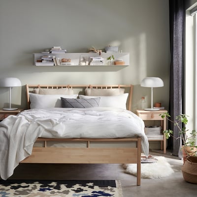 BJÖRKSNÄS Bed frame, birch/Luröy, 180x200 cm