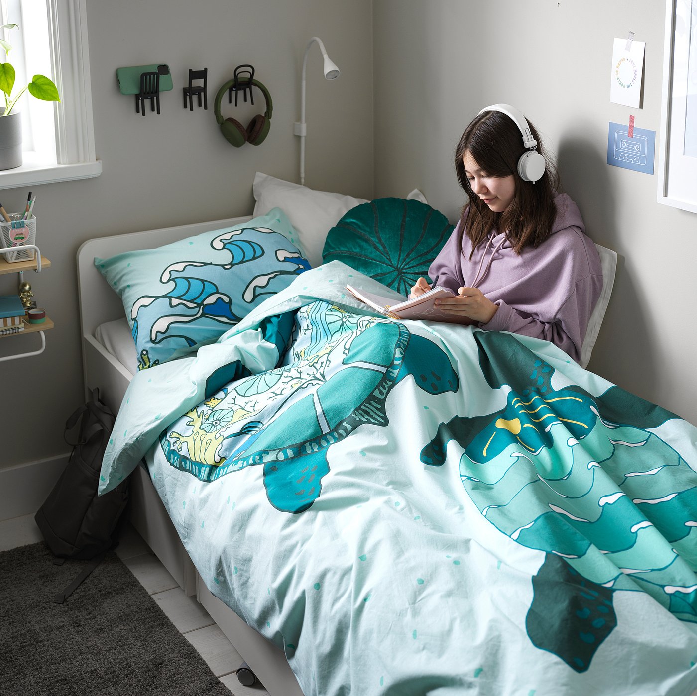 pillowcase, turtle pattern/turquoise 