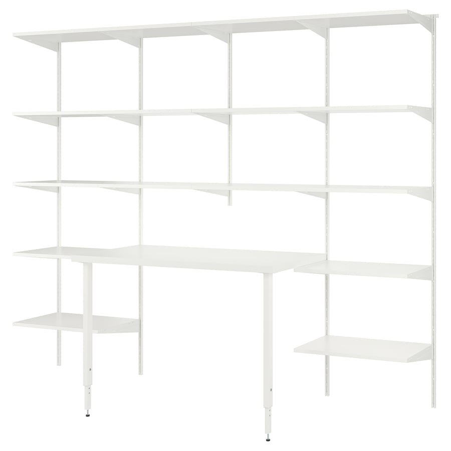 BOAXEL / LAGKAPTEN shelving unit with table top, white, 250x62x201 cm