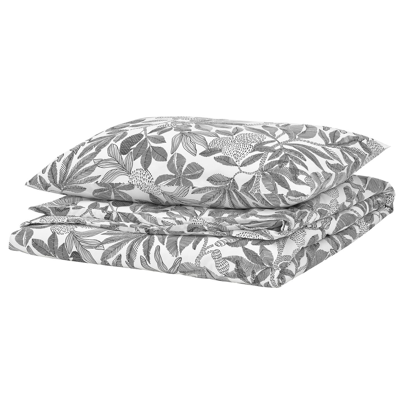 Black & white BROKDRACENA duvet set, floral embroidered pattern, smooth fabric, rectangular shape.