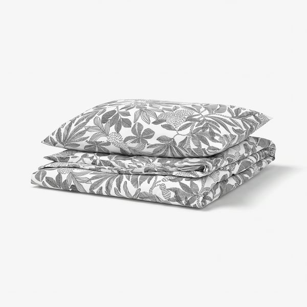 BROKDRACENA Duvet cover and pillowcase, white/black, 150x200/50x80 cm
